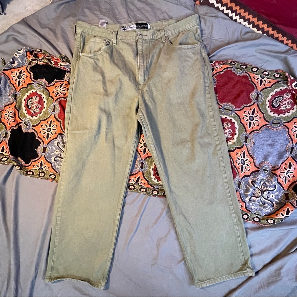 Vintage Levi’s Silvertab Loose Grunge Green Denim Jeans 40x30